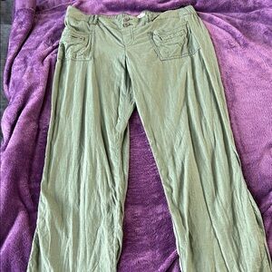 Women's Olive Green Wide-Leg Button Waist Pants